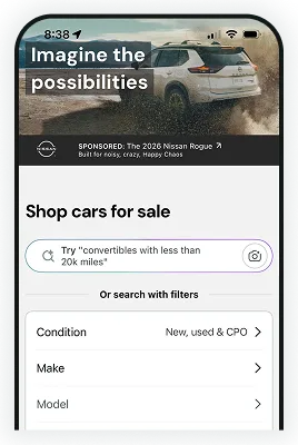 Cars.com app shop home screen